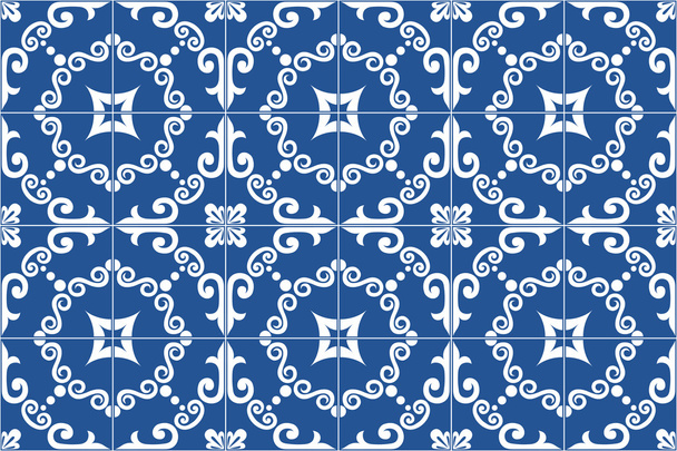 Traditional ornate portuguese and brazilian tiles azulejos. Vector illustration. - Vetor, Imagem