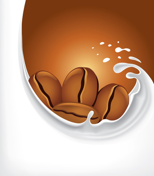 fresh milk splash with coffee beans - Διάνυσμα, εικόνα