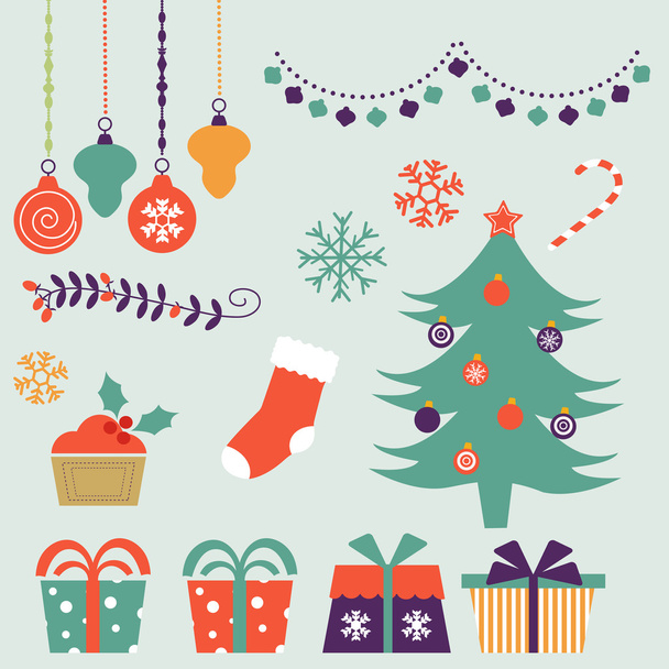 かわいいクリスマスの装飾的な要素とアイコン - ベクター画像