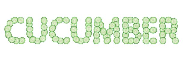 Word "cucumber" made of sliced cucumbers - Vector, Image
