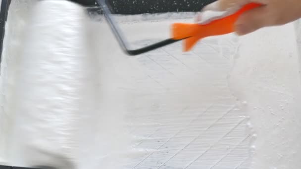 worker dipping roller into paint tray - Séquence, vidéo