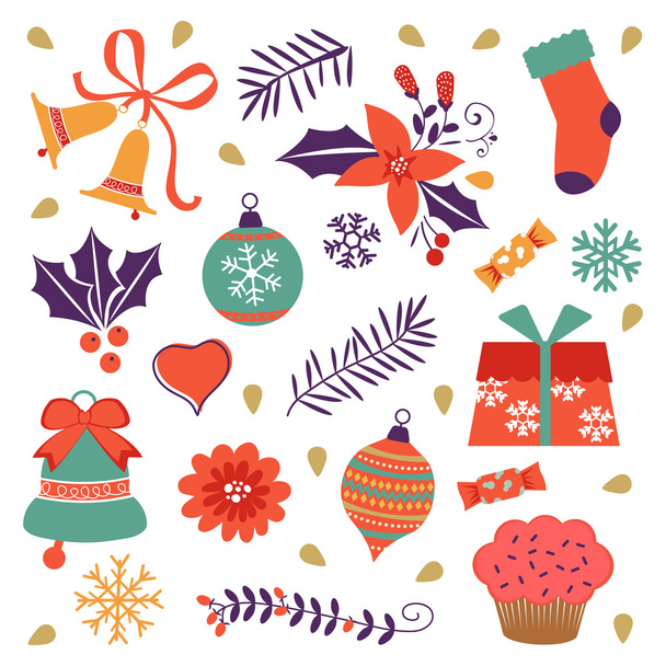Kleurrijke Christmas collection met vakantie elementen - Vector, afbeelding