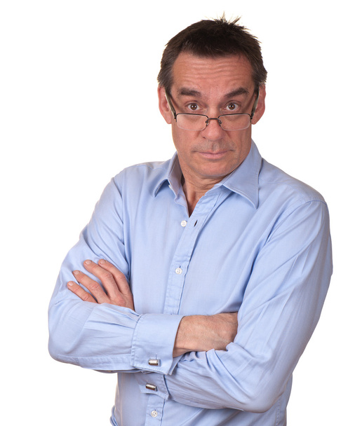 překvapený podrážděné obchodní muž v modré košili s glasse - Fotografie, Obrázek