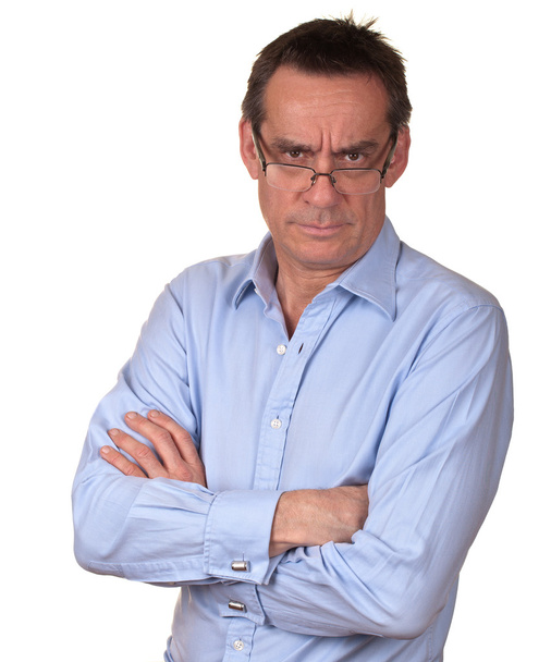 rozzlobený zamračený obchodní muž v modré košili - Fotografie, Obrázek