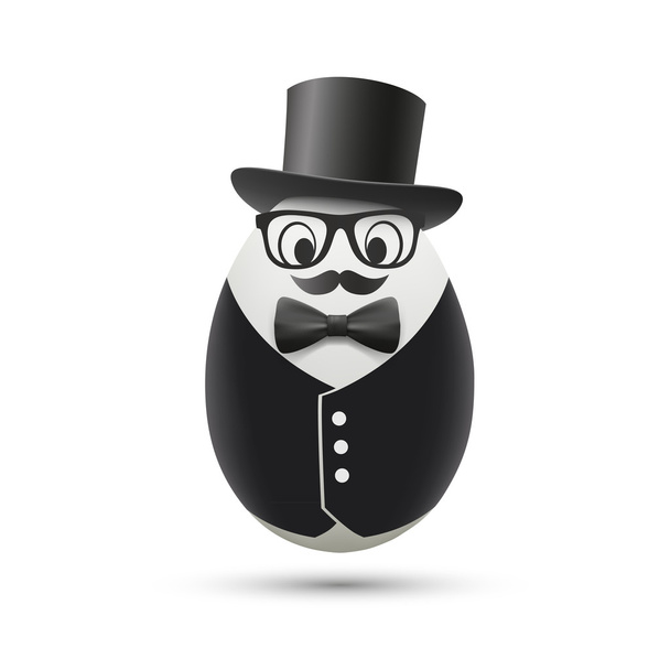 White egg in a tuxedo and hat. - Vector, Image
