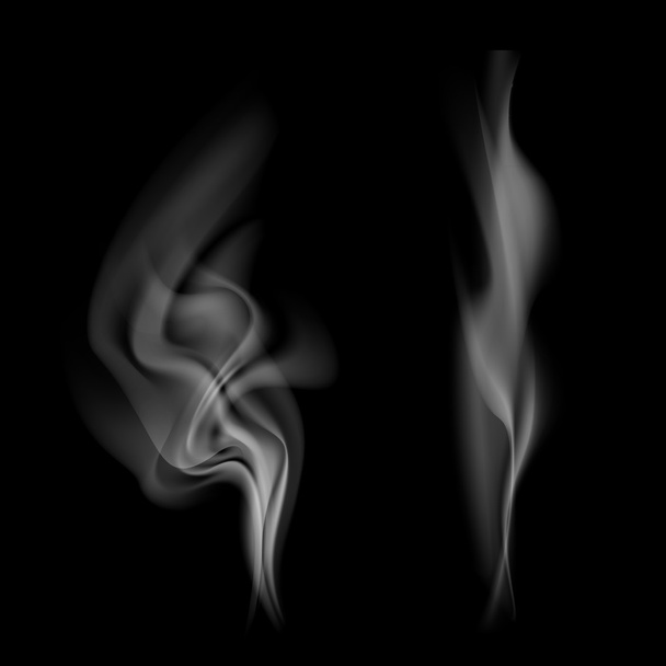 Šedý kouř izolovaný na černém pozadí. - Vektor, obrázek