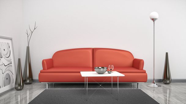 Red sofa in white room - Foto, imagen