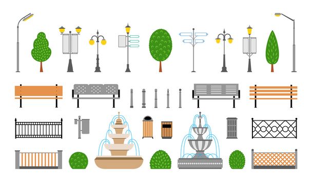 Conjunto de iconos de elementos de ciudad vectorial, calle, parque y exteriores
 - Vector, imagen
