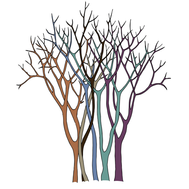 группа тонких деревьев с подробными веточками
 - Вектор,изображение