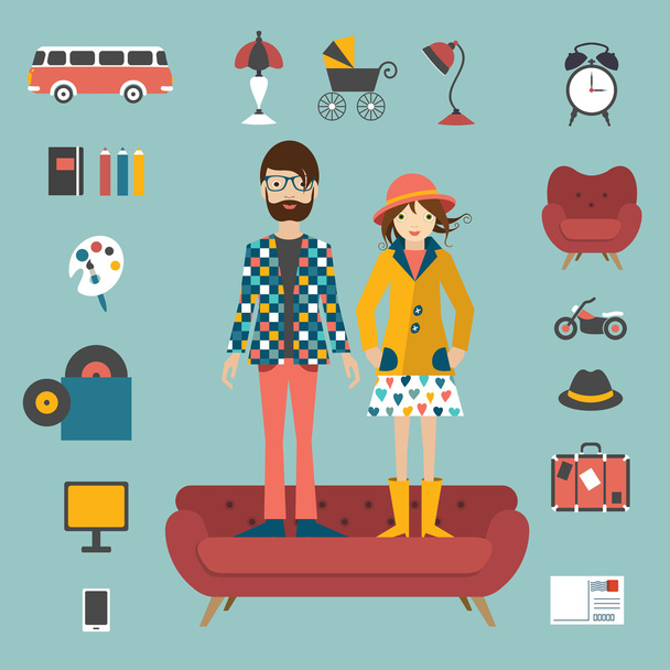 Hipster needs couple style concept. Vector illustration. - Vector, Image