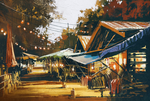 δρόμο της παραδοσιακής αγοράς στο βράδυ - Φωτογραφία, εικόνα