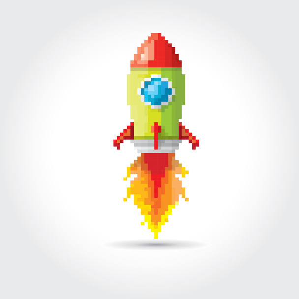 vector flat pixel rocket on white background. - Вектор,изображение