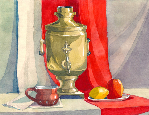 dekorativní akvarel zátiší v klasickém ruském stylu - Fotografie, Obrázek