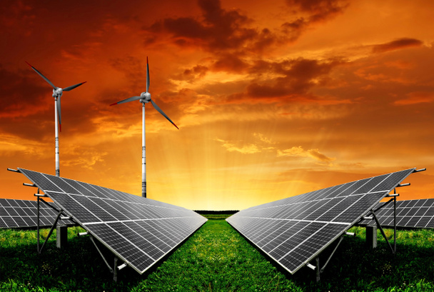 painéis de energia solar e turbina eólica - Foto, Imagem