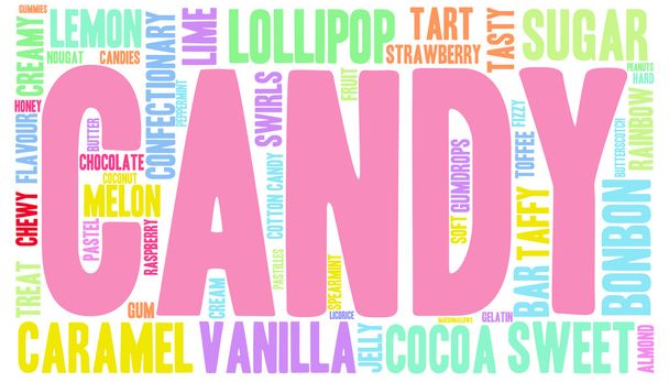 Candy szó felhő - Vektor, kép