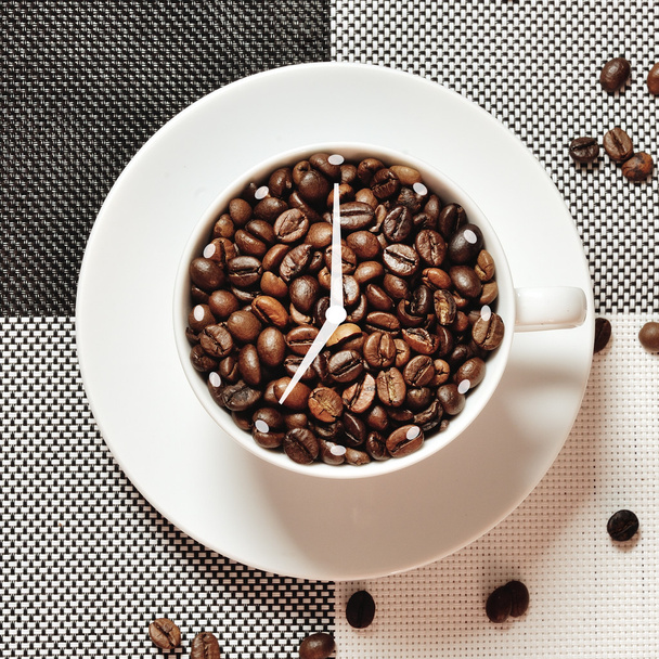 kávé csésze Stopperórák - koncepció reggeli ébresztő - Fotó, kép