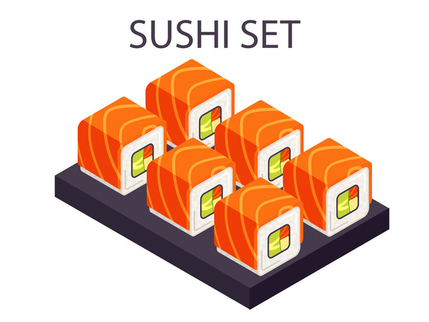 Salmon sushi set lix vector isometric - Vector, Image