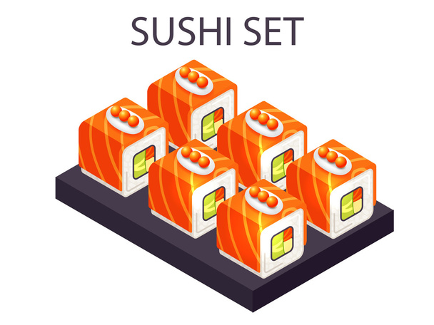 Salmón sushi roll set vector isométrico
 - Vector, imagen