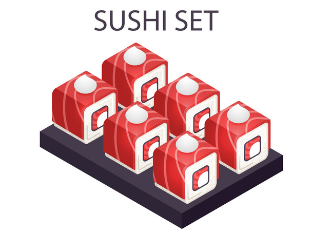 Ensemble sushi thon lix vecteur isométrique
 - Vecteur, image