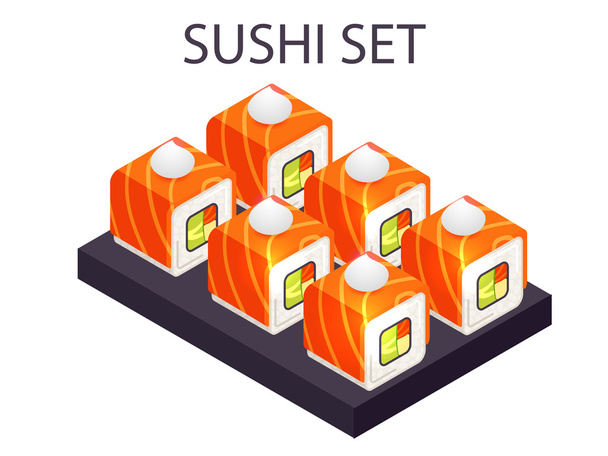 Conjunto de sushi poleiro vetor lix isométrico
 - Vetor, Imagem