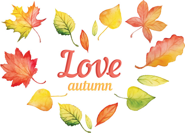 Fallen autumn leaves set by watercolor - Vector, Image
