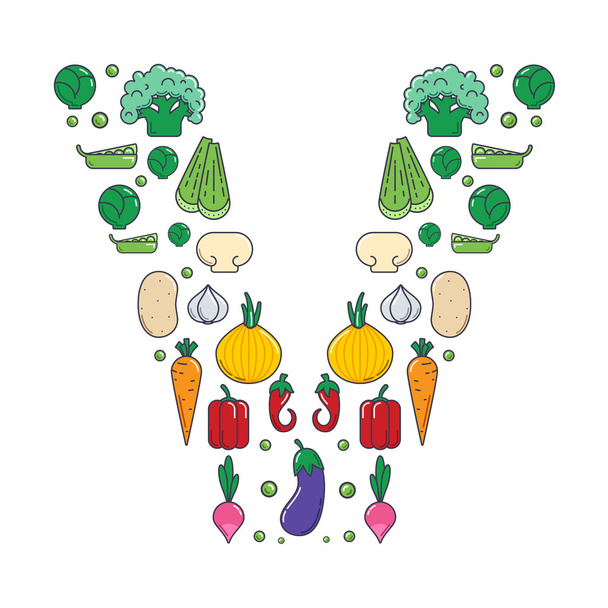 Padrão de vegetais vetor plano colorido
 - Vetor, Imagem