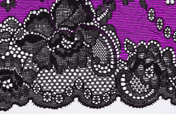 The macro shot of the black and purple lace texture material - Photo, Image
