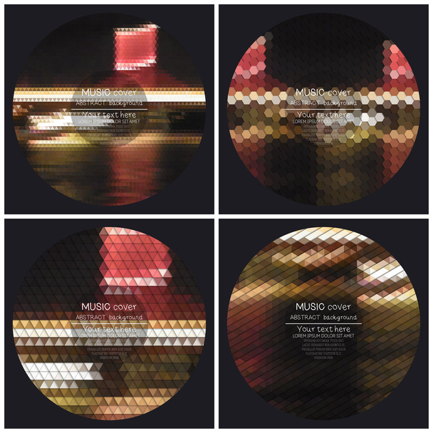 Set di 4 modelli di copertina dell'album musicale. Paesaggio notturno. Sfondi astratti multicolore. Modelli geometrici naturali. Illustrazione vettoriale in stile triangolare ed esagonale
 - Vettoriali, immagini