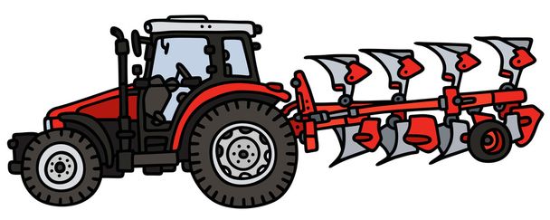 Czerwony traktorek z pług - Wektor, obraz