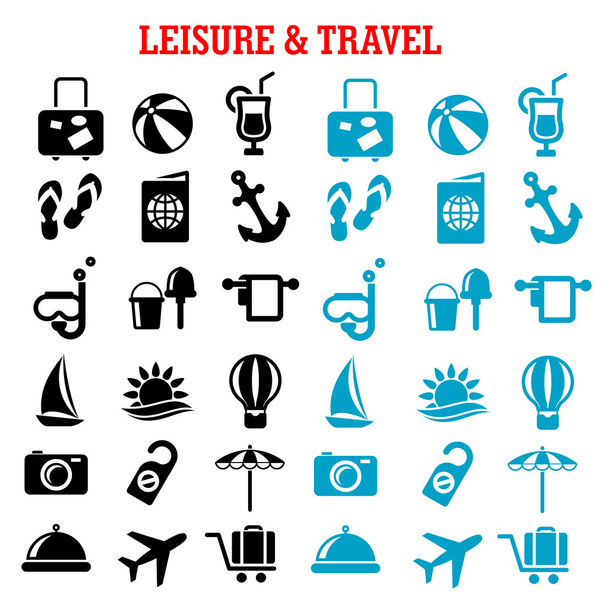 Travel and leisure flat icons set - Vector, afbeelding