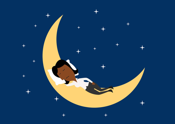 Weary businesswoman sleeping on the moon - ベクター画像