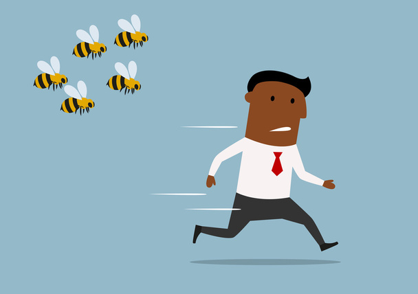 Empresario de dibujos animados huyendo de las abejas
 - Vector, Imagen