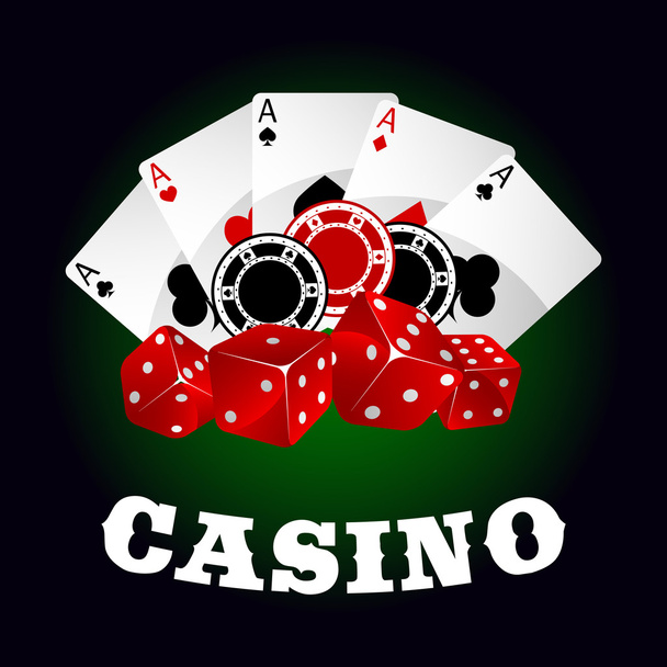 Casino-Symbol mit Würfeln, Chips und Poker-Assen - Vektor, Bild