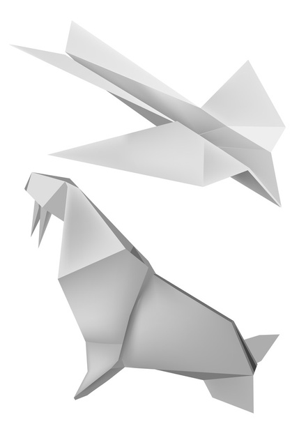 Origami_ walrus_airplane - Wektor, obraz