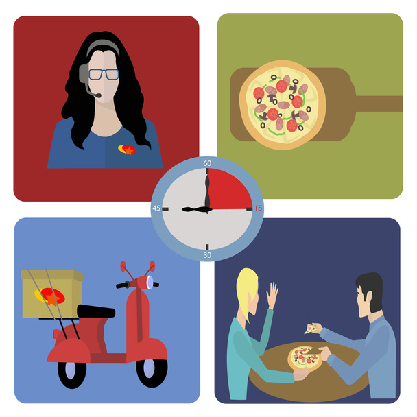 Быстрая доставка еды за пятнадцать минут / пицца
 - Вектор,изображение