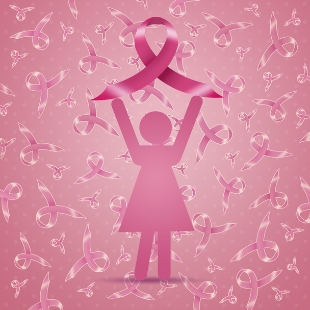 Ροζ γυναίκα με κορδέλες ροζ ευαισθητοποίησης - Φωτογραφία, εικόνα