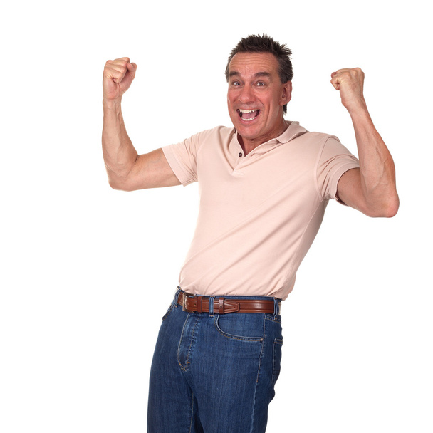 Feliz Homem excitado socar ar com punhos
 - Foto, Imagem