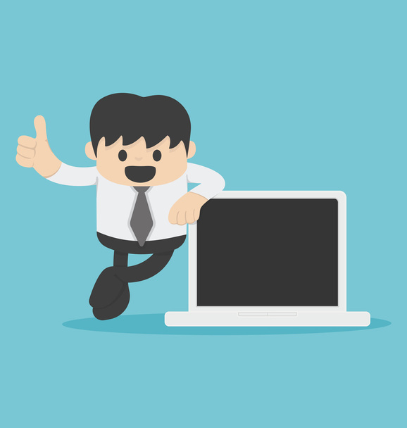 Business man hand with thumb up and Computer - Vector, Image