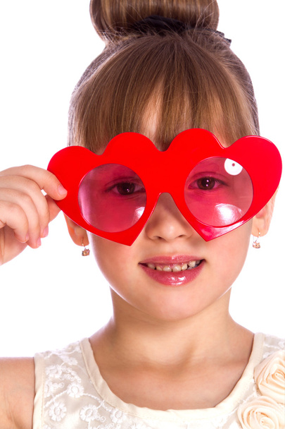 Portrait of the girl with red glasses - Foto, Imagen