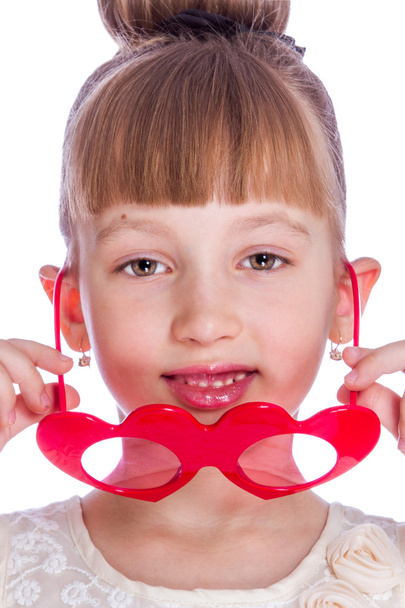 Portrait of the girl with red glasses - Foto, imagen