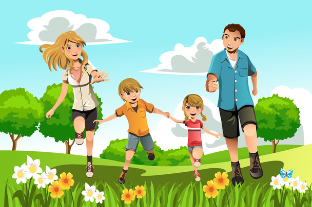 Οικογενειακό τρέξιμο στο πάρκο - Διάνυσμα, εικόνα