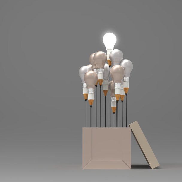 μολύβι ιδέα και έννοια λάμπα φωτός έξω από το κιβώτιο ως cr - Φωτογραφία, εικόνα