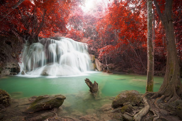 Deep forest waterfall in autumn scene at Huay Mae Kamin waterfal - Photo, Image