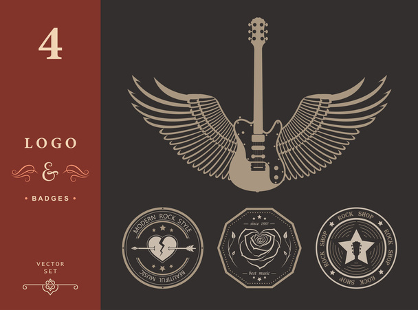 Набор винтажных логотипов рок-музыки и рок-н-ролла
 - Вектор,изображение