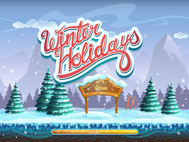 Winter holidays boot screen window for the computer game - Vector, Image