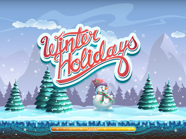 Vacanze invernali pupazzo di neve finestra di avvio per il gioco per computer
 - Vettoriali, immagini