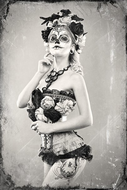 woman with sugar skull makeup - Foto, Imagem