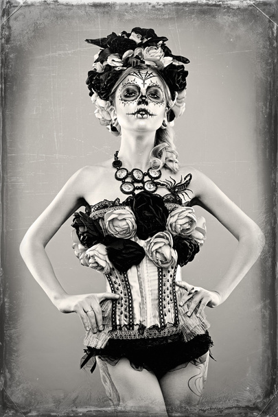 woman with sugar skull makeup - Photo, image