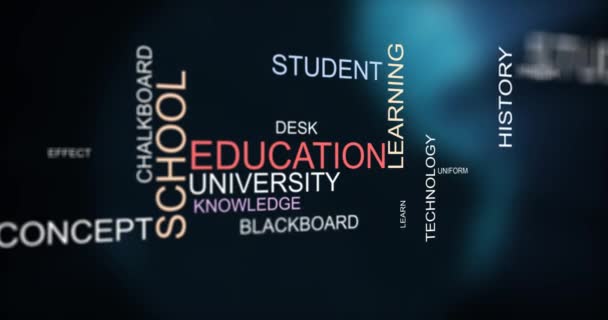 Εκπαίδευση σχολή και κατάρτιση λέξη σύννεφο τυπογραφία κινουμένων σχεδίων - Πλάνα, βίντεο