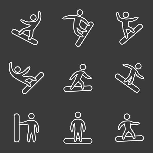Linea snowboard set icone
 - Vettoriali, immagini